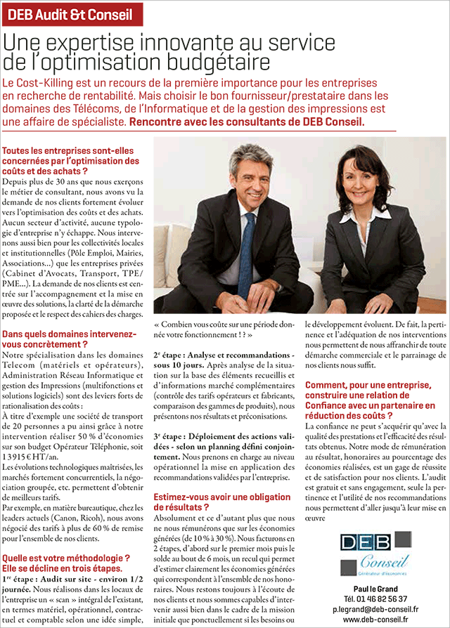Article sur DEB Conseil dans L'Express